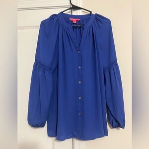 Lilly Pulitzer Anela Button Down Top Royal Purple Blue